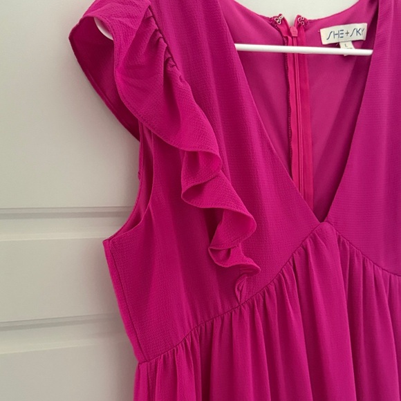 She + Sky Hot Pink Ruffled Mini Dress - Picture 3 of 6